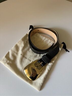 B-Low the Belt Black Leather Belt with Polished Gold Buckle
